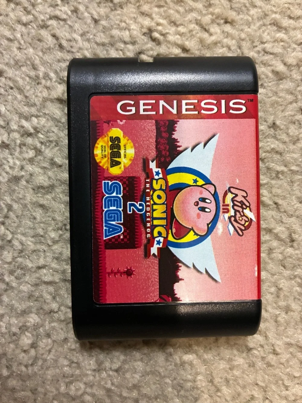 KIRBY IN SONIC THE HEDGEHOG 2 SEGA GENESIS ROMHACK FANMADE HOME-BREW GAME + BOX